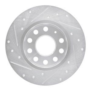 Audi A3 Brake Rotor (1) - Rear Right - R1 Concepts - Drilled & Slotted - Silver - `05-`13
